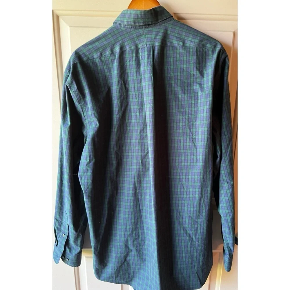 Land's End Mens Black Watch Plaid Tailor Fit Button Down Shirt 17.5/36T EUC #826
